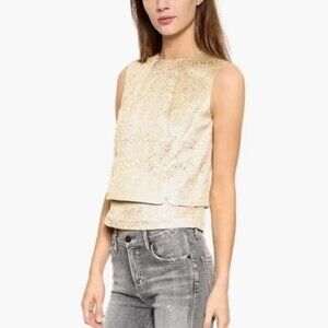 NEW TORY BURCH Cathy Gold Metallic Jacquard Brocade Sleeveless Shell Tank Top 0